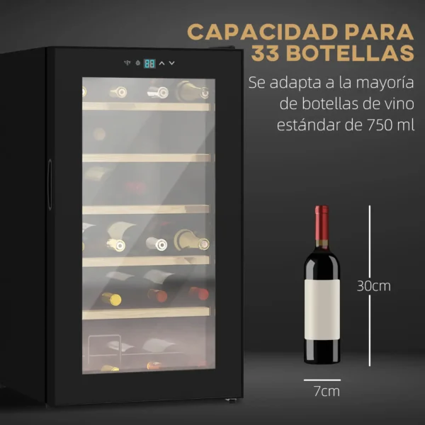 Nevera Vinos 24 Botellas 65L con Luz LED Interior Pantalla Táctil Puerta de Vidrio y 5 Estantes de Metal Negro - Imagen 6