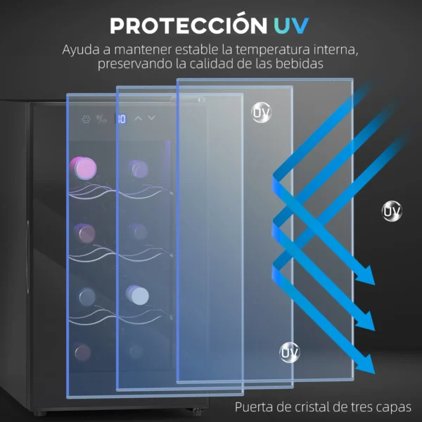Vinoteca 8 Botellas con Doble Refrigeración Termoeléctrica Temperatura Ajustable 8-18℃ Puerta de Vidrio Negro - Imagen 5