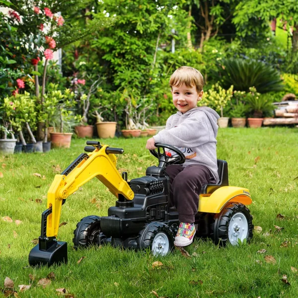 Tractor a Pedales para Niños de +3 Años con Pala Delantera y Bocina Carga 35kg Tractor Infantil 107x42x71 cm Amarillo - Imagen 11