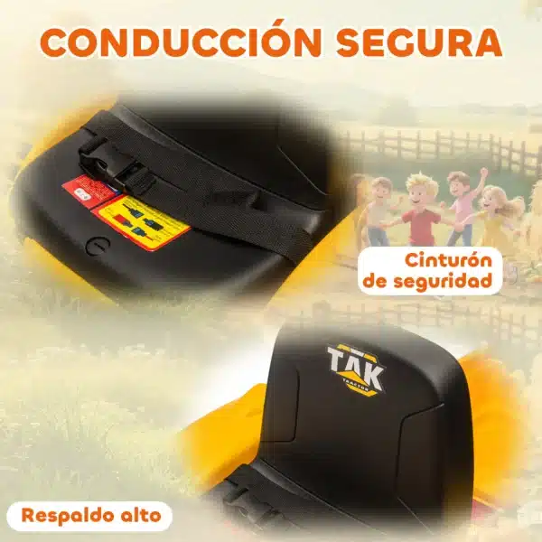 Tractor Eléctrico para Niños con Remolque Desmontable y Pala Batería 12V Motor Doble Control Remoto 2,4G Luces Música - Imagen 5