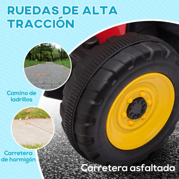 ractor Eléctrico con Remolque para Niños 3-6 Años con Control Remoto y Cinturón de Seguridad 136,5x50x52,5 cm Rojo - Imagen 6