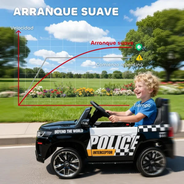 Coche Eléctrico para Niños de Policía con Mando a Distancia Motor Doble Sirena Suspensión en 4 Ruedas y Faros Negro - Imagen 6