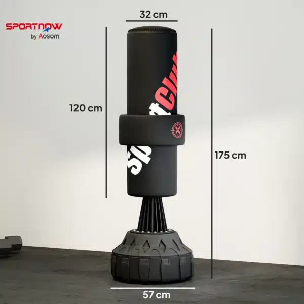 Saco de Boxeo de Pie 175 cm para Adultos Altura Ajustable de Banda Base Rellenable con Ventosas Amortiguador Negro - Imagen 11