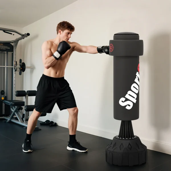 Saco de Boxeo de Pie 175 cm para Adultos Altura Ajustable de Banda Base Rellenable con Ventosas Amortiguador Negro - Imagen 6