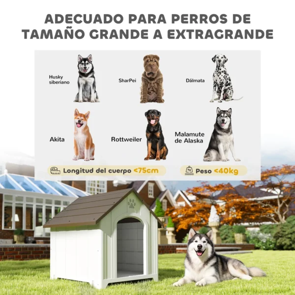 Caseta para Perros Exterior Casa para Perros Extragrandes de Plástico con 2 Ventanas Base Elevada Estacas Marrón Oscuro - Imagen 8