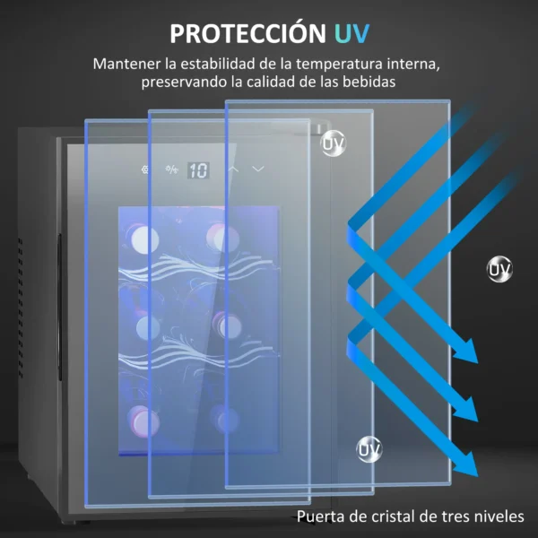 Nevera Vinos 6 Botellas 17L con Luz LED Interior Pantalla Táctil y Temperatura Regulable Negro - Imagen 5