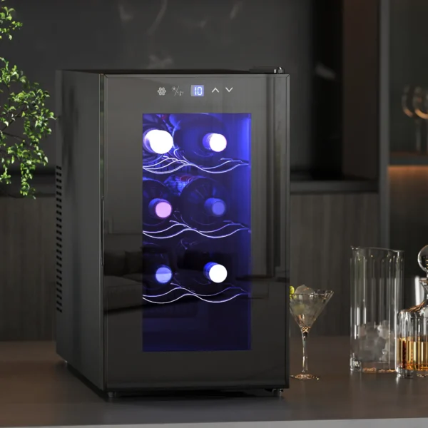 Vinoteca 8 Botellas con Doble Refrigeración Termoeléctrica Temperatura Ajustable 8-18℃ Puerta de Vidrio Negro - Imagen 11