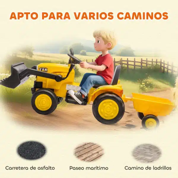 Tractor Eléctrico para Niños con Remolque Desmontable y Pala Batería 12V Motor Doble Control Remoto 2,4G Luces Música - Imagen 6