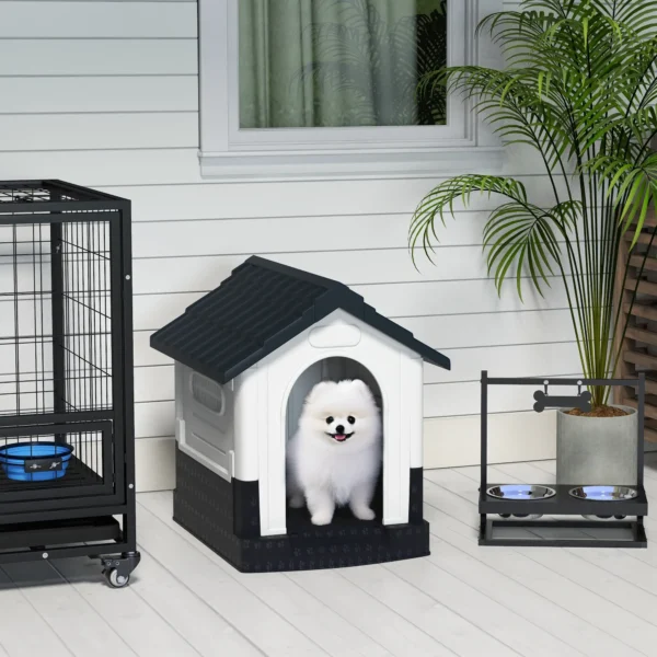 Caseta para Perros Mini para Exterior de Plástico con 3 Ventanas Base Elevada Techo Inclinado 64,5x57x66 cm Azul/NEGRA - Imagen 5