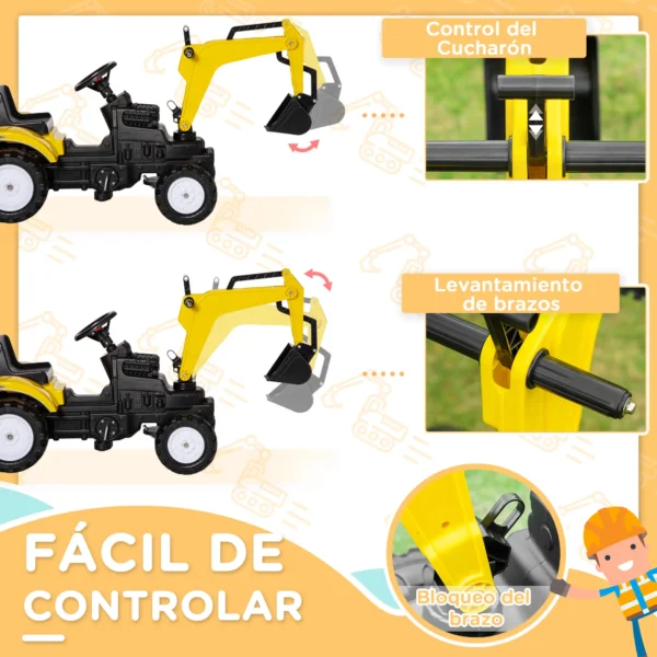 Tractor a Pedales para Niños de +3 Años con Pala Delantera y Bocina Carga 35kg Tractor Infantil 107x42x71 cm Amarillo - Imagen 8