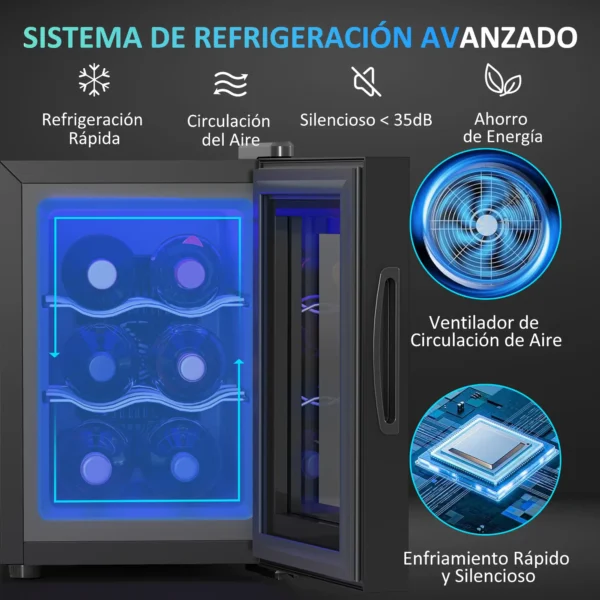 Nevera Vinos 6 Botellas 17L con Luz LED Interior Pantalla Táctil y Temperatura Regulable Negro - Imagen 9