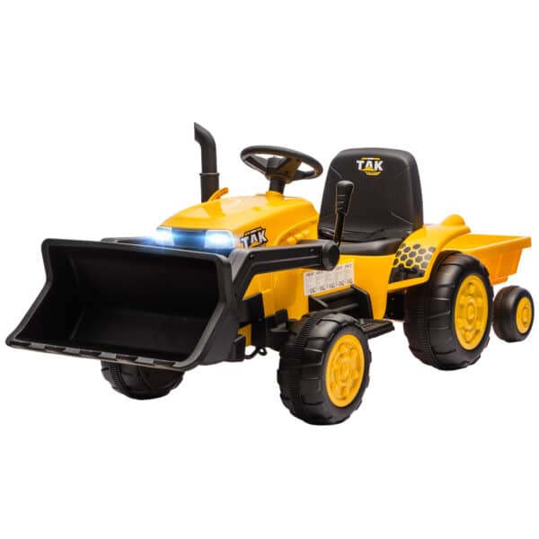 Tractor Eléctrico para Niños con Remolque Desmontable y Pala Batería 12V Motor Doble Control Remoto 2,4G Luces Música - Imagen 12