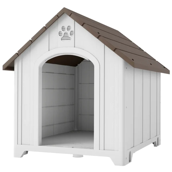 Caseta para Perros Exterior Casa para Perros Extragrandes de Plástico con 2 Ventanas Base Elevada Estacas Marrón Oscuro - Imagen 3