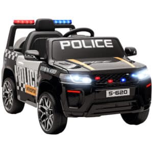 Coche Eléctrico para Niños de Policía con Mando a Distancia Motor Doble Sirena Suspensión en 4 Ruedas y Faros Negro