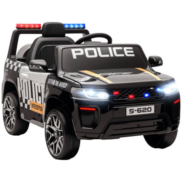 Coche Eléctrico para Niños de Policía con Mando a Distancia Motor Doble Sirena Suspensión en 4 Ruedas y Faros Negro