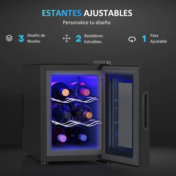 Nevera Vinos 6 Botellas 17L con Luz LED Interior Pantalla Táctil y Temperatura Regulable Negro - Imagen 7