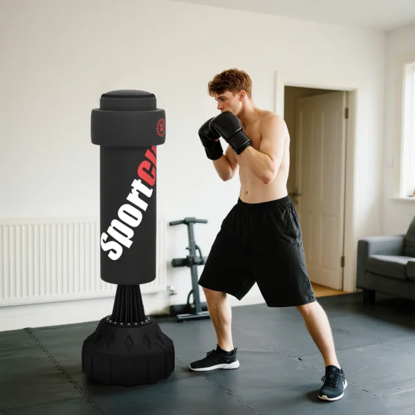 Saco de Boxeo de Pie 175 cm para Adultos Altura Ajustable de Banda Base Rellenable con Ventosas Amortiguador Negro - Imagen 5