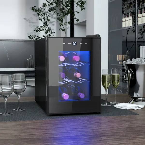 Nevera Vinos 6 Botellas 17L con Luz LED Interior Pantalla Táctil y Temperatura Regulable Negro - Imagen 11