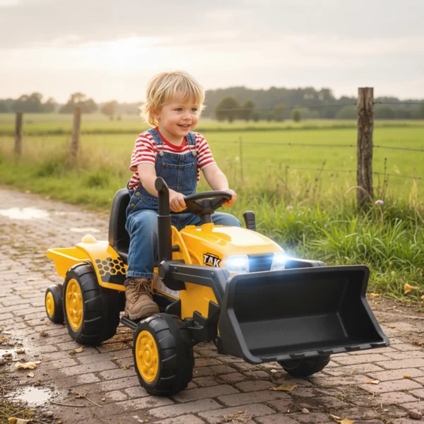 Tractor Eléctrico para Niños con Remolque Desmontable y Pala Batería 12V Motor Doble Control Remoto 2,4G Luces Música - Imagen 11