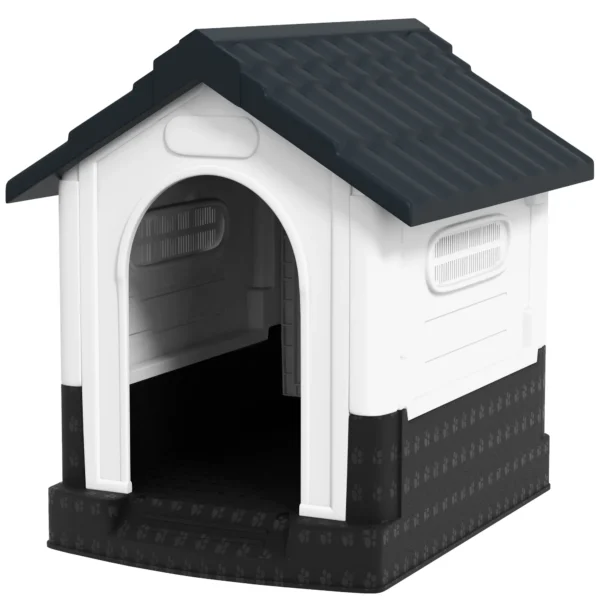 Caseta para Perros Mini para Exterior de Plástico con 3 Ventanas Base Elevada Techo Inclinado 64,5x57x66 cm Azul/NEGRA - Imagen 2