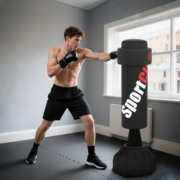 Saco de Boxeo de Pie 175 cm para Adultos Altura Ajustable de Banda Base Rellenable con Ventosas Amortiguador Negro