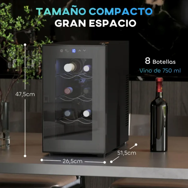 Vinoteca 8 Botellas con Doble Refrigeración Termoeléctrica Temperatura Ajustable 8-18℃ Puerta de Vidrio Negro - Imagen 10