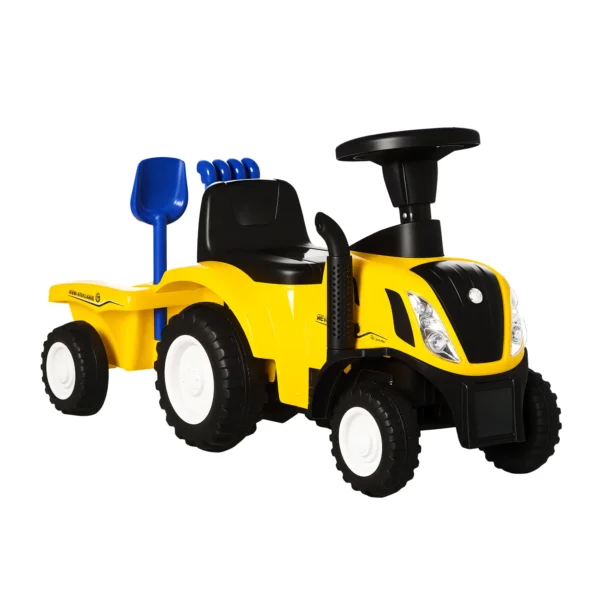 Tractor para Niños de 12-36 Meses con Remolque Extraíble Coche Correpasillos con Bocina Faros Pala Asiento de Suelo 25 cm y Rastrillo Carga 25 kg 91x29x44 cm Amarillo - Imagen 3