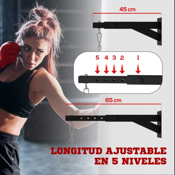 Soporte Saco Boxeo de Pared con Distancia Ajustable Gancho Giratorio Cadenas 45-65 cm Negro - Imagen 6