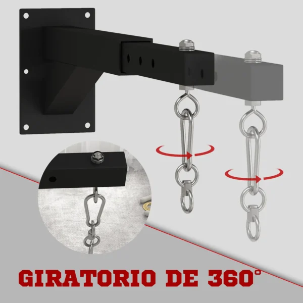 Soporte Saco Boxeo de Pared con Distancia Ajustable Gancho Giratorio Cadenas 45-65 cm Negro - Imagen 5