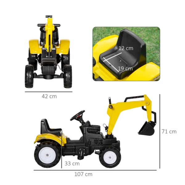 Tractor a Pedales para Niños de +3 Años con Pala Delantera y Bocina Carga 35kg Tractor Infantil 107x42x71 cm Amarillo - Imagen 10