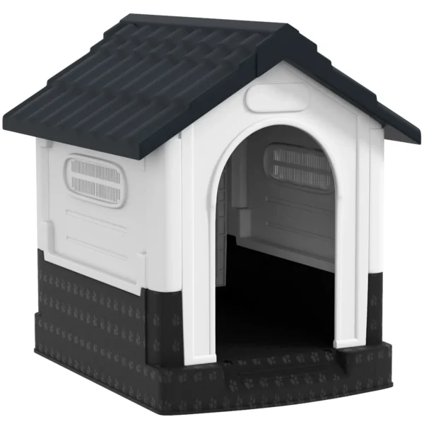 Caseta para Perros Mini para Exterior de Plástico con 3 Ventanas Base Elevada Techo Inclinado 64,5x57x66 cm Azul/NEGRA - Imagen 3