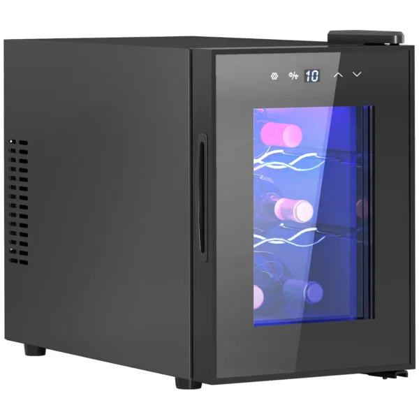 Nevera Vinos 6 Botellas 17L con Luz LED Interior Pantalla Táctil y Temperatura Regulable Negro - Imagen 2