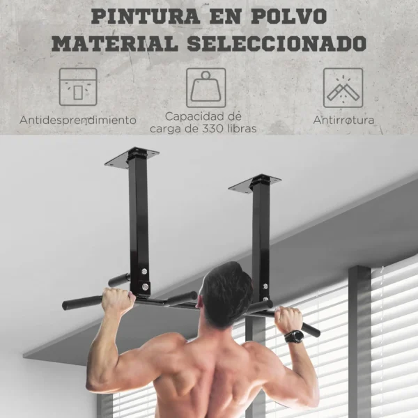 Barra de Dominadas en Techo Barra para Dominadas de Acero Barra de Tracción para Entrenamiento Casa 105,5x28x49 cm Negro - Imagen 7
