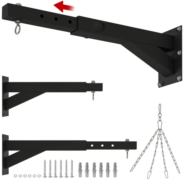 Soporte Saco Boxeo de Pared con Distancia Ajustable Gancho Giratorio Cadenas 45-65 cm Negro