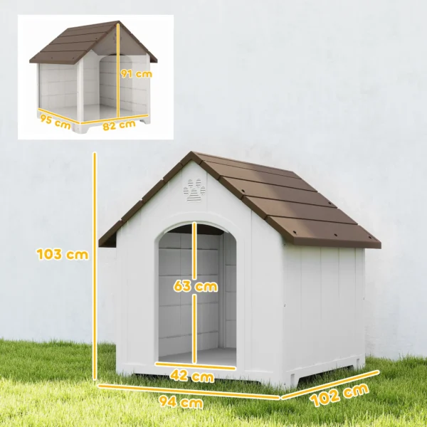 Caseta para Perros Exterior Casa para Perros Extragrandes de Plástico con 2 Ventanas Base Elevada Estacas Marrón Oscuro - Imagen 10