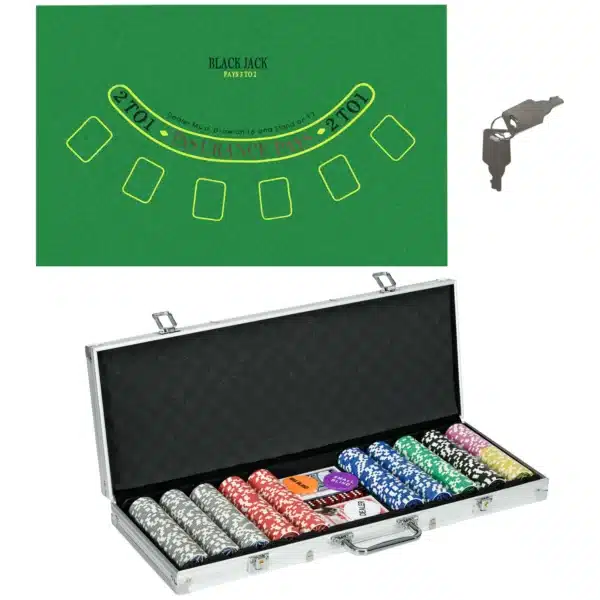 Set de Póker con 500 Fichas 2 Barajas de Cartas Dados Tapete y Botón de Crupier Set de Casino Texas Hold'em con Maletín - Imagen 2
