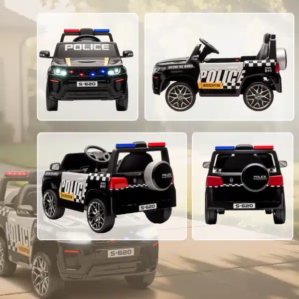 Coche Eléctrico para Niños de Policía con Mando a Distancia Motor Doble Sirena Suspensión en 4 Ruedas y Faros Negro - Imagen 4
