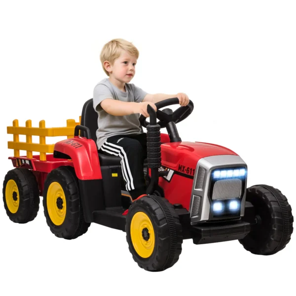 ractor Eléctrico con Remolque para Niños 3-6 Años con Control Remoto y Cinturón de Seguridad 136,5x50x52,5 cm Rojo - Imagen 3