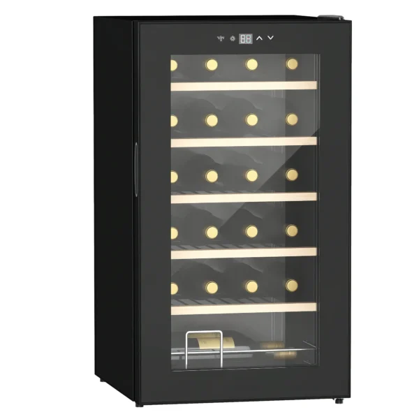 Nevera Vinos 24 Botellas 65L con Luz LED Interior Pantalla Táctil Puerta de Vidrio y 5 Estantes de Metal Negro - Imagen 3