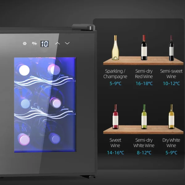 Nevera Vinos 6 Botellas 17L con Luz LED Interior Pantalla Táctil y Temperatura Regulable Negro - Imagen 4