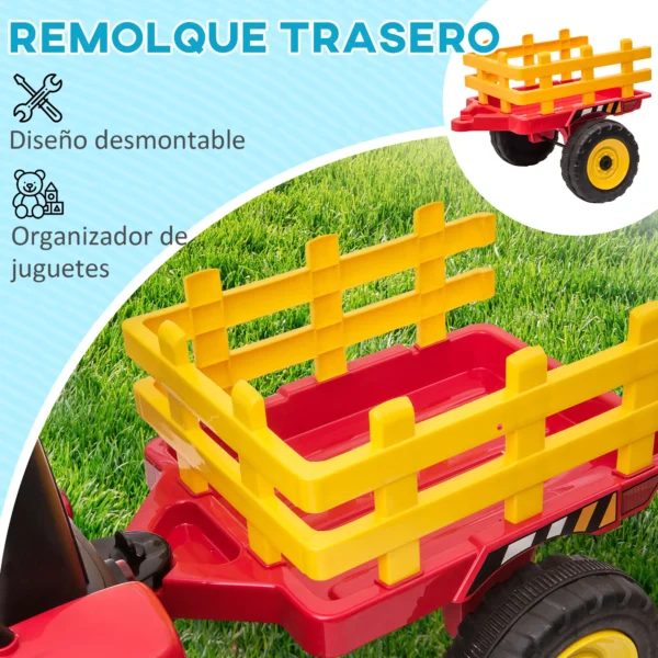 ractor Eléctrico con Remolque para Niños 3-6 Años con Control Remoto y Cinturón de Seguridad 136,5x50x52,5 cm Rojo - Imagen 9