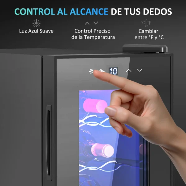 Nevera Vinos 6 Botellas 17L con Luz LED Interior Pantalla Táctil y Temperatura Regulable Negro - Imagen 6
