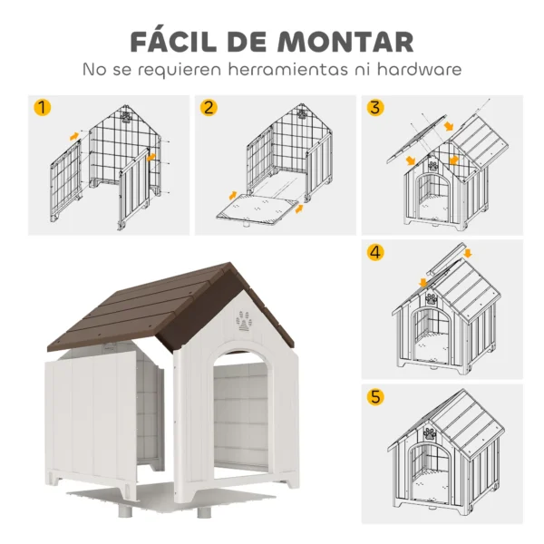 Caseta para Perros Exterior Casa para Perros Extragrandes de Plástico con 2 Ventanas Base Elevada Estacas Marrón Oscuro - Imagen 7