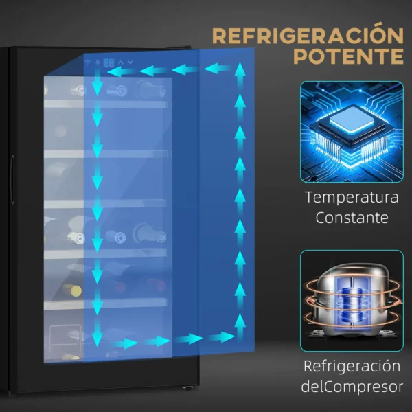 Nevera Vinos 24 Botellas 65L con Luz LED Interior Pantalla Táctil Puerta de Vidrio y 5 Estantes de Metal Negro - Imagen 4
