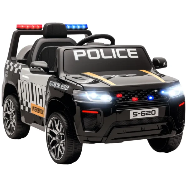 Coche Eléctrico para Niños de Policía con Mando a Distancia Motor Doble Sirena Suspensión en 4 Ruedas y Faros Negro - Imagen 3
