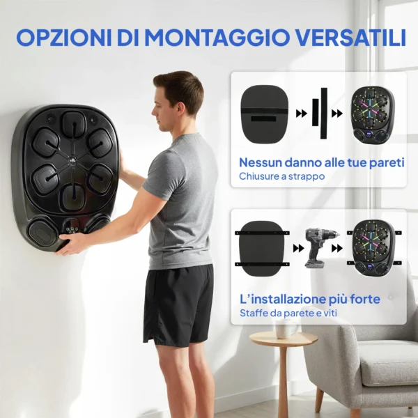 Máquina de Boxeo Musical de Pared con 9 Modos, Luces LED y Conexión Bluetooth, 61x48x11 cm, Negro - Imagen 5