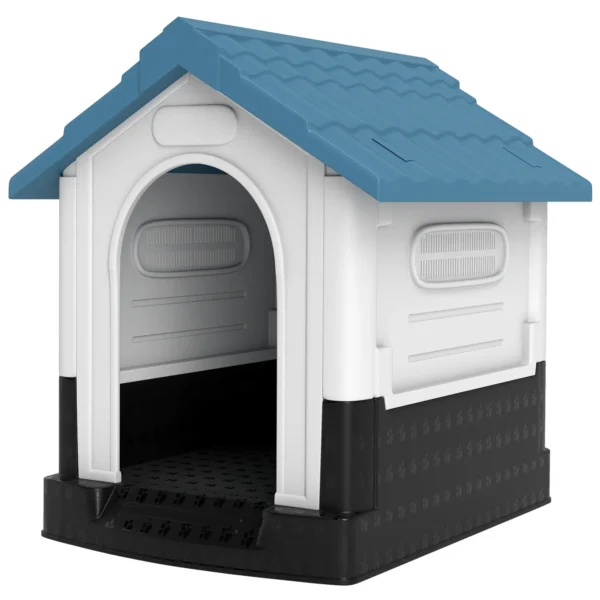 Caseta para Perros Mini para Exterior de Plástico con 3 Ventanas Base Elevada Techo Inclinado 64,5x57x66 cm Azul/NEGRA - Imagen 7