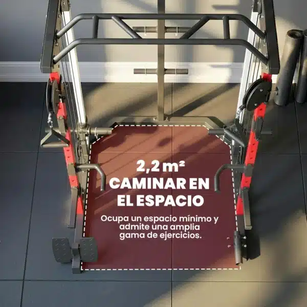 Jaula de Potencia Smith Machine, Rack para Sentadillas con Sistema Polea Ajustable Barra Dominadas y Estación de Fondos - Imagen 5