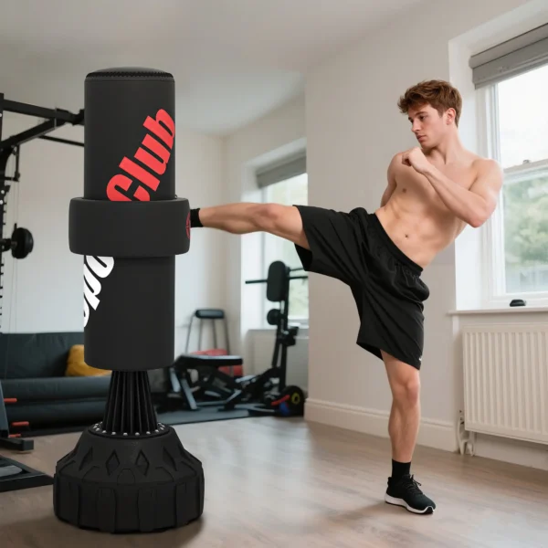 Saco de Boxeo de Pie 175 cm para Adultos Altura Ajustable de Banda Base Rellenable con Ventosas Amortiguador Negro - Imagen 7