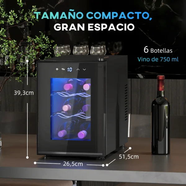 Nevera Vinos 6 Botellas 17L con Luz LED Interior Pantalla Táctil y Temperatura Regulable Negro - Imagen 10